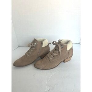 DV by Dolce Vita Beige Suede Fleece Lined Laced Low Heel Side Zipper Booties 7.5